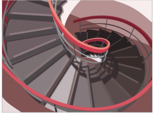 photo escalier noir et rouge tournant